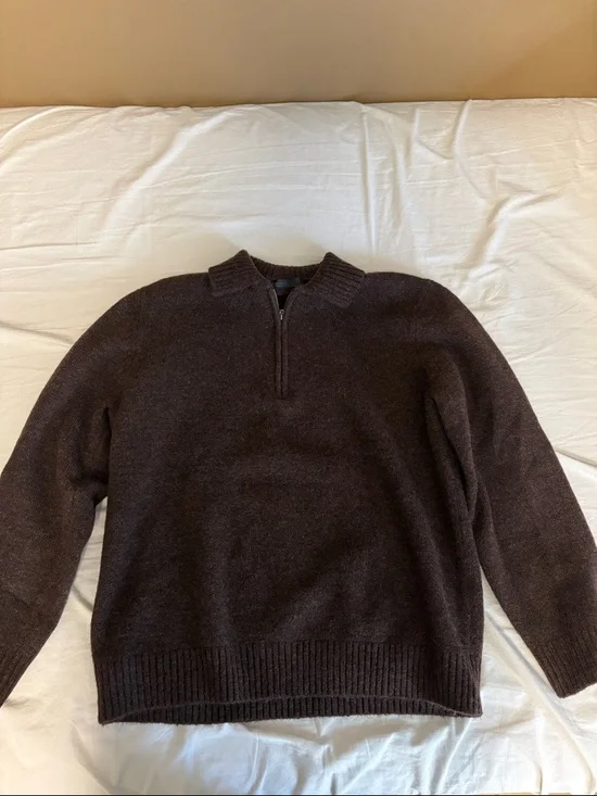 Oak + Fort Brown Quarter Zip Knit Sweater Small - Picture 1 of 5